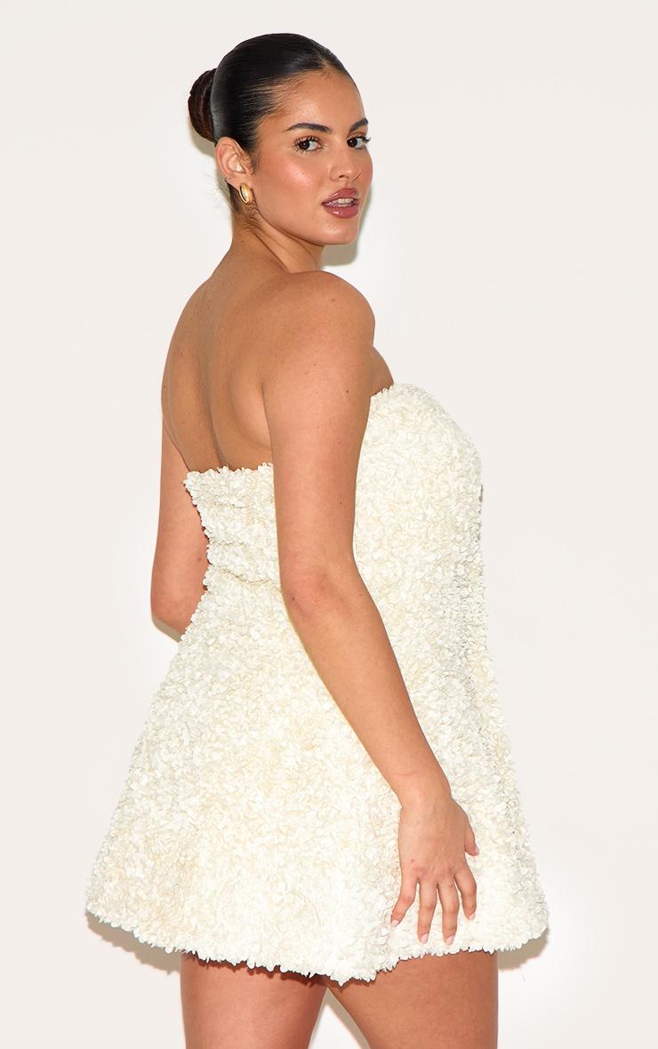 Plus Cream Floral Textured Bandeau Mini Dress Product Image