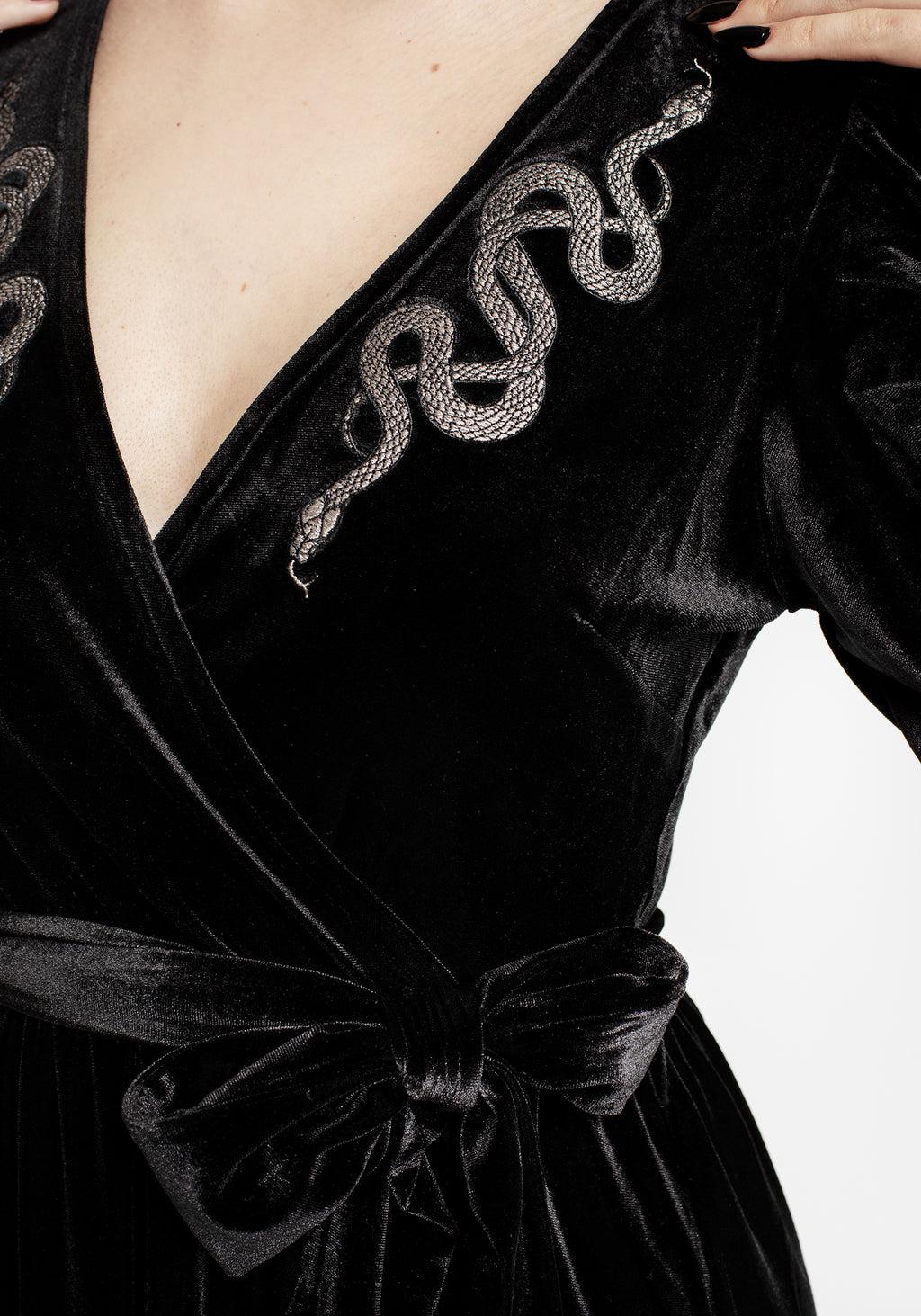 Zarina Embroidered Midi Wrap Dress - Black Product Image