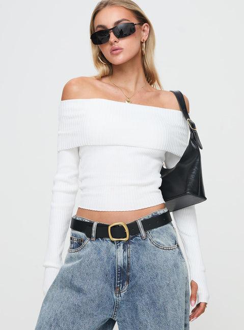 Morley Off Shoulder Sweater White Product Image