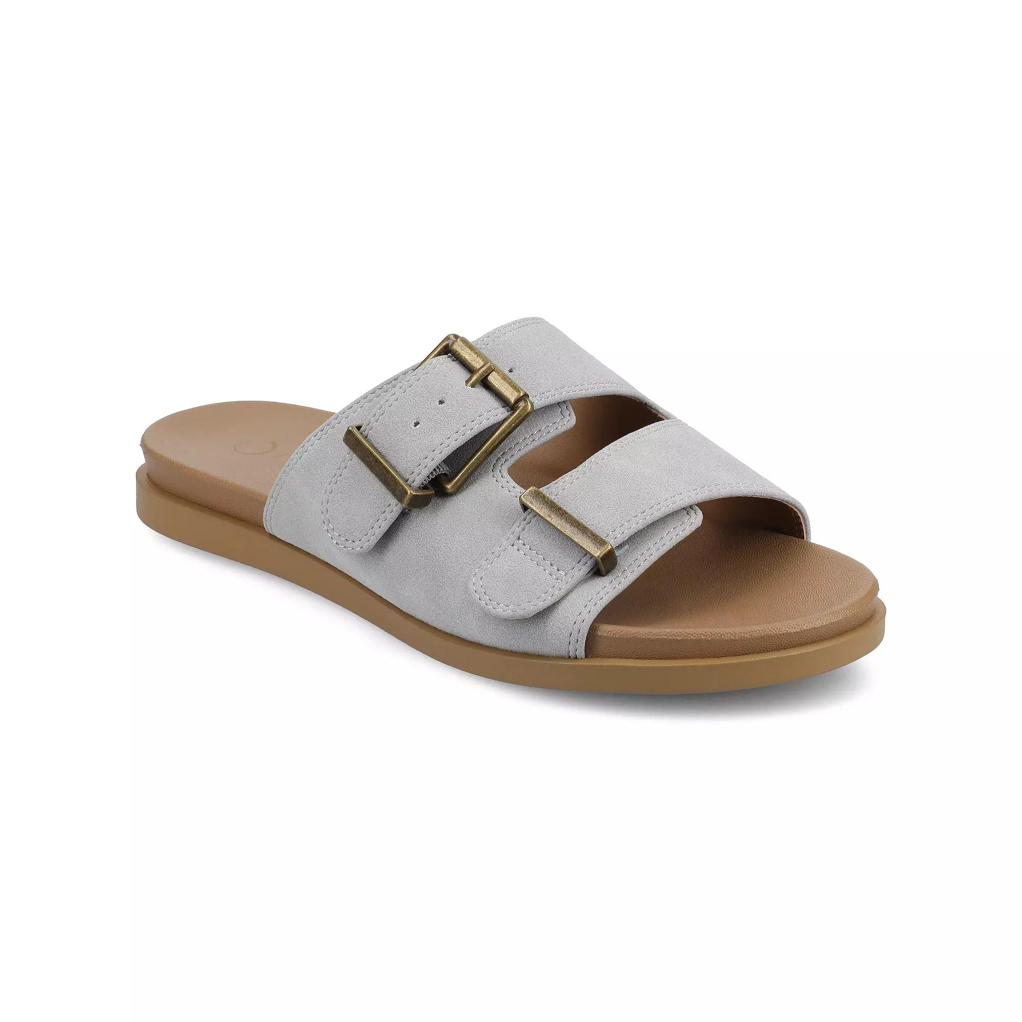 Journee Cosette Women's Double Strap Buckle Slip-On Flat Sandals,  Product Image