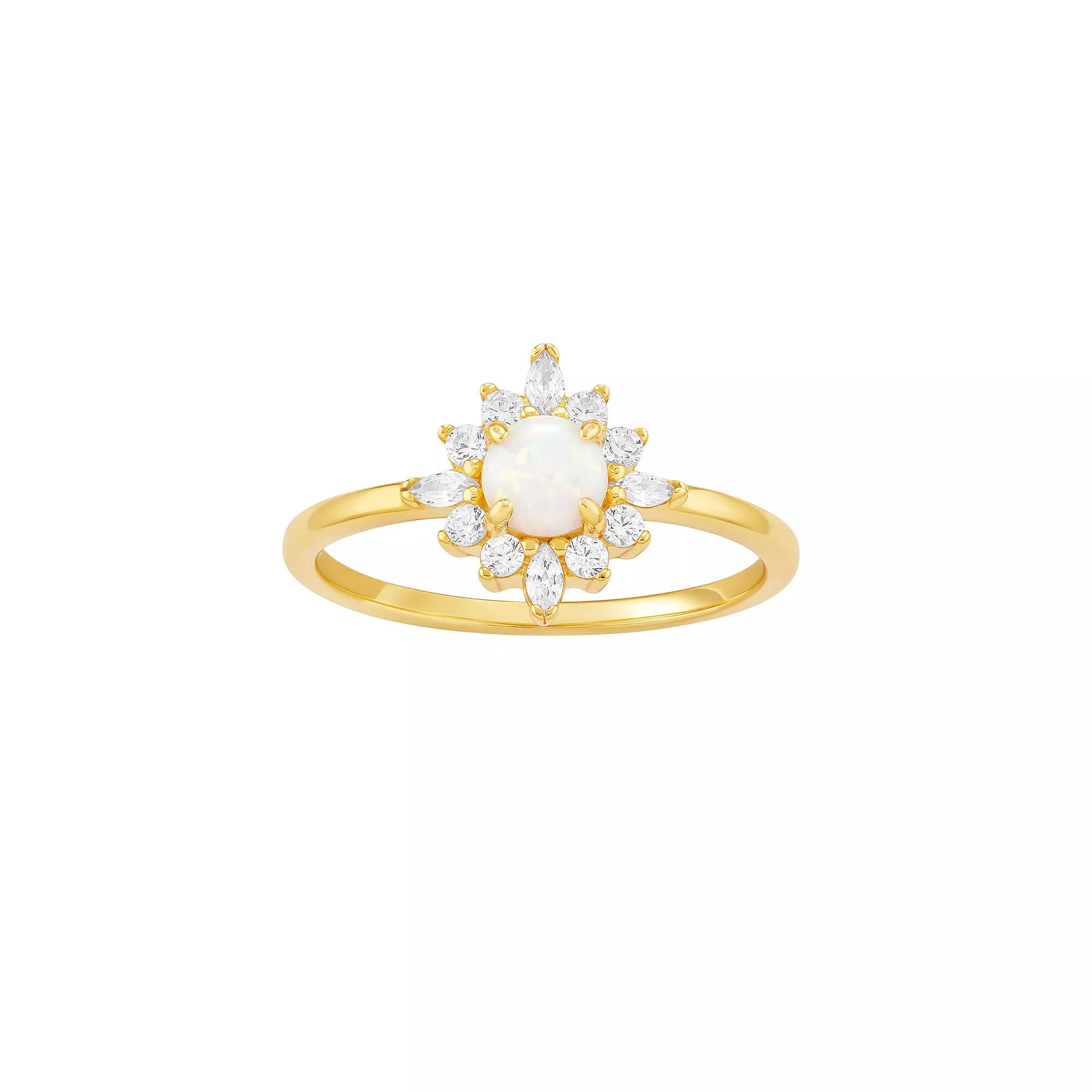 PRIMROSE Sterling Silver Opal & Cubic Zirconia Ring, Women's, Size: 9, Gold Tone Opal Clear Product Image