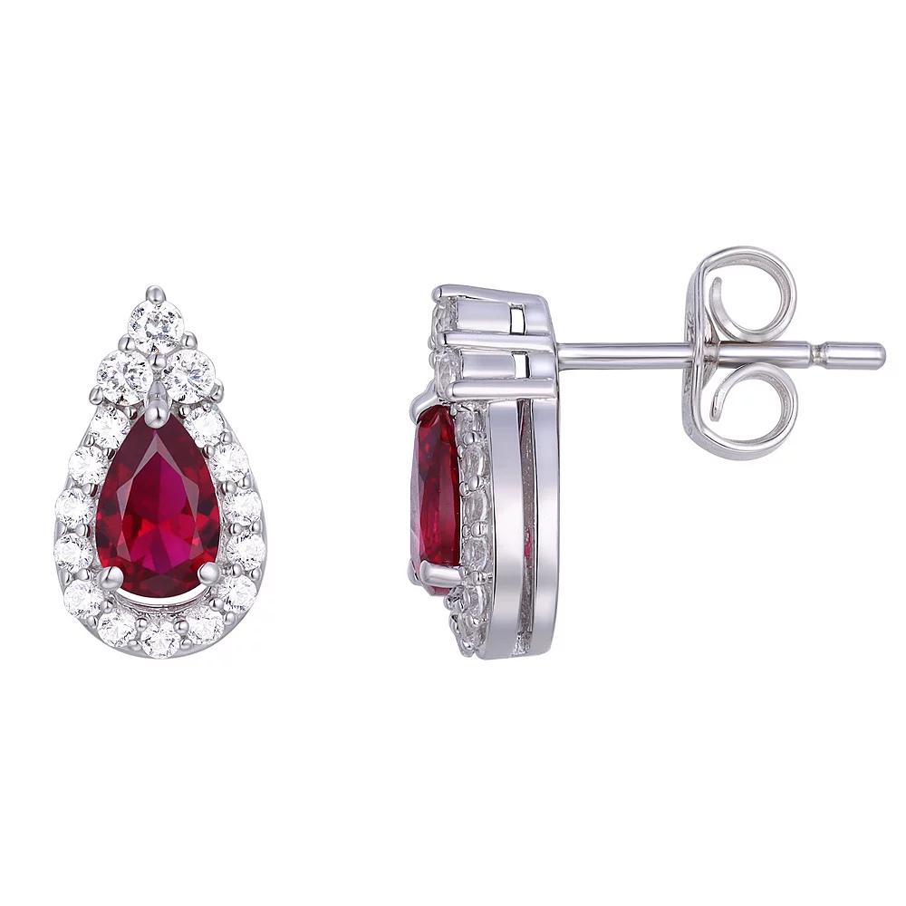 Rhodium Over Sterling Silver Lab-Created Ruby With Lab-Created White Sapphire Accents Stud Earrings, Women's Product Image