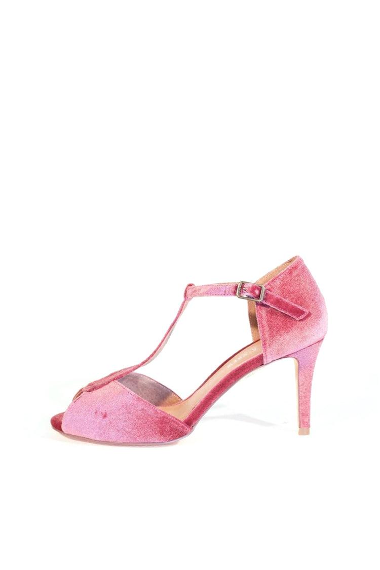 Blondie T-Strap Velvet Heels Product Image