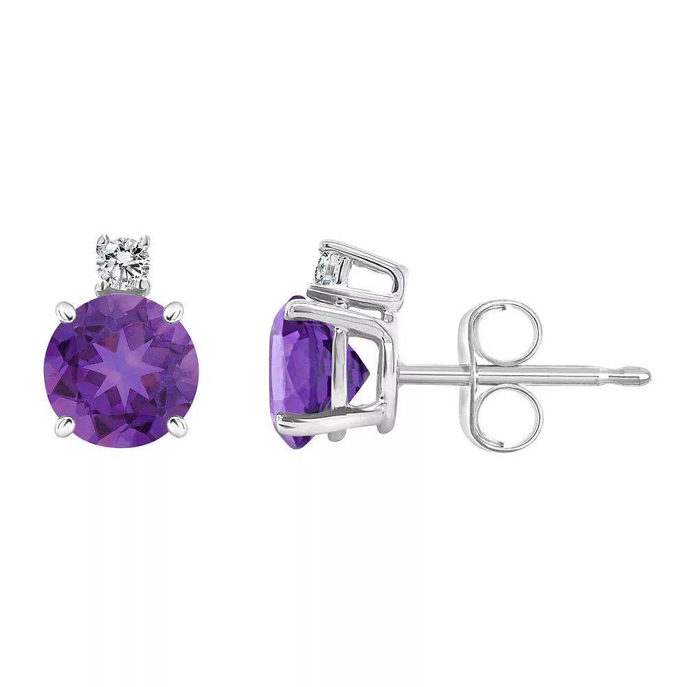Celebration Gems 14K White Gold Amethyst & Diamond Accent Stud Earrings, Women's, 14k Gold Product Image