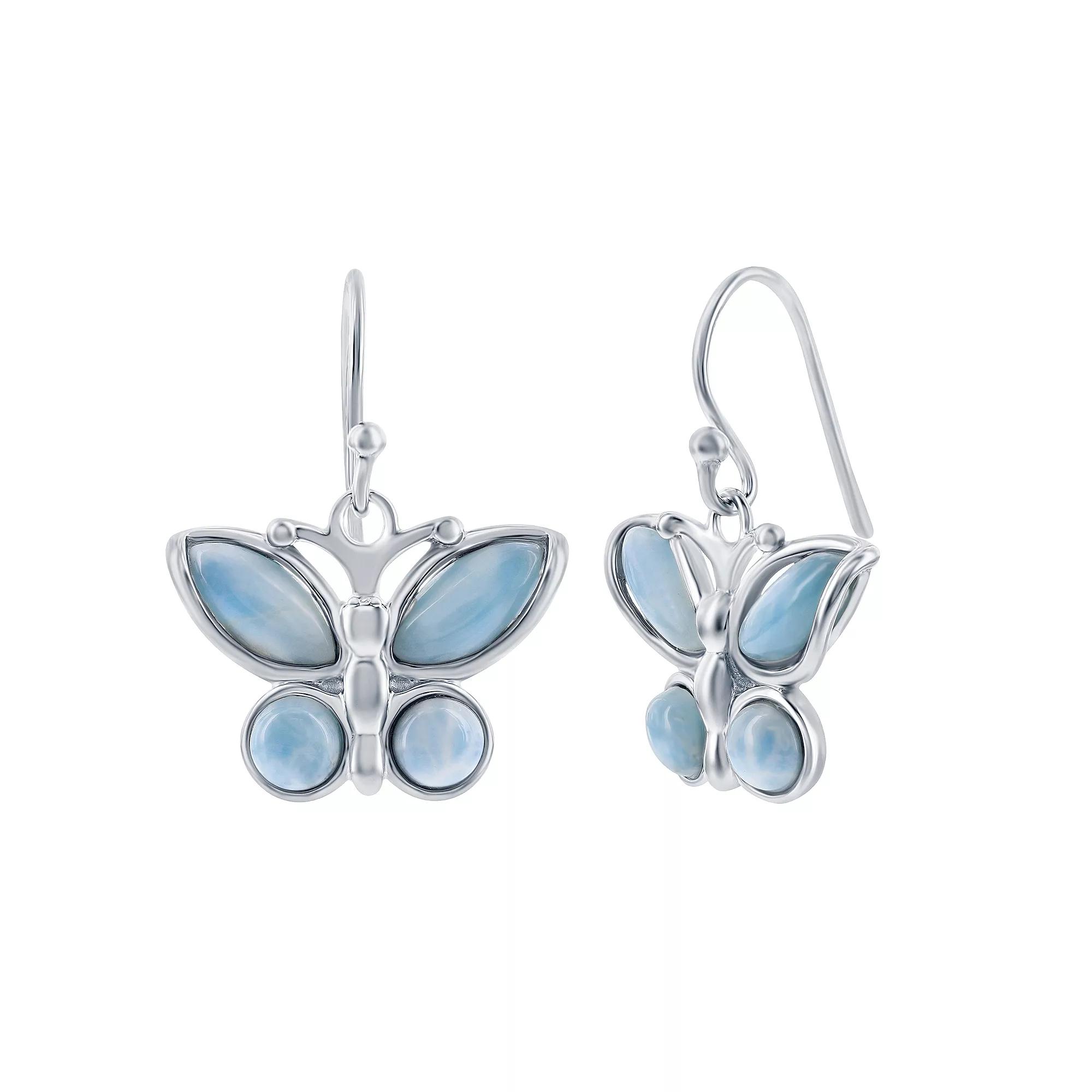 Nautica Rocks Sterling Silver Larimar Butterfly Earrings, Women's Product Image