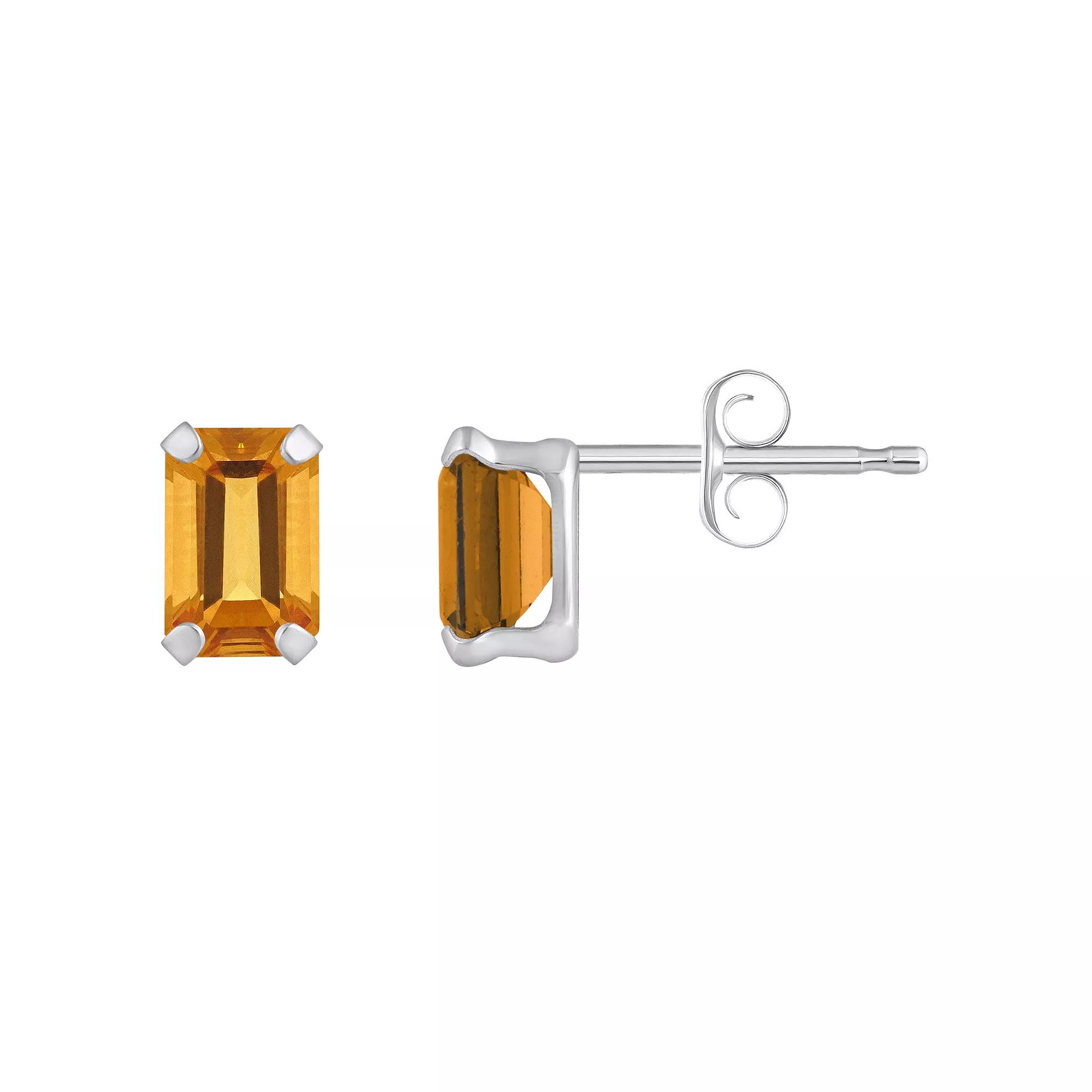 Celebration Gems 10k Gold Emerald Cut Citrine Stud Earrings, Women's, White Product Image