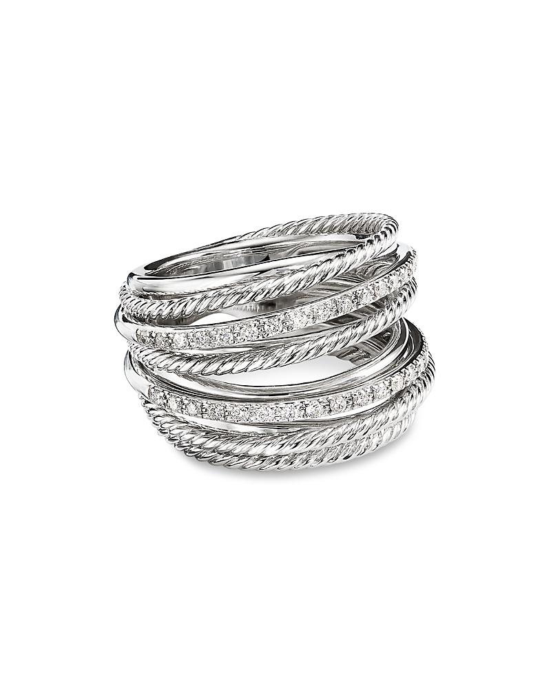 Womens Crossover Diamond & Sterling Silver Wide Ring Product Image