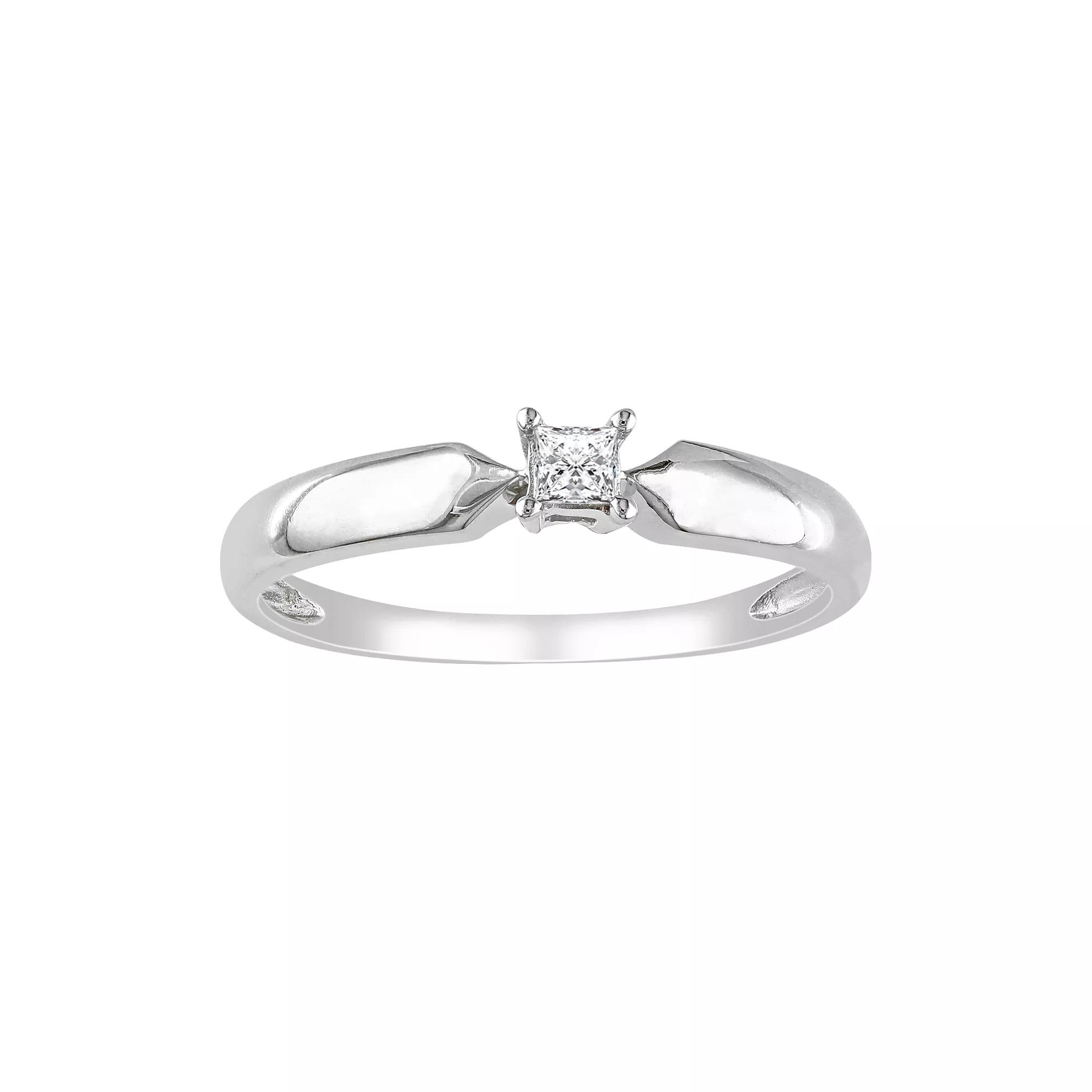 Stella Grace Sterling Silver 1/10-ct. T.W. Princess-Cut Diamond Solitaire Ring, Women's,  Product Image