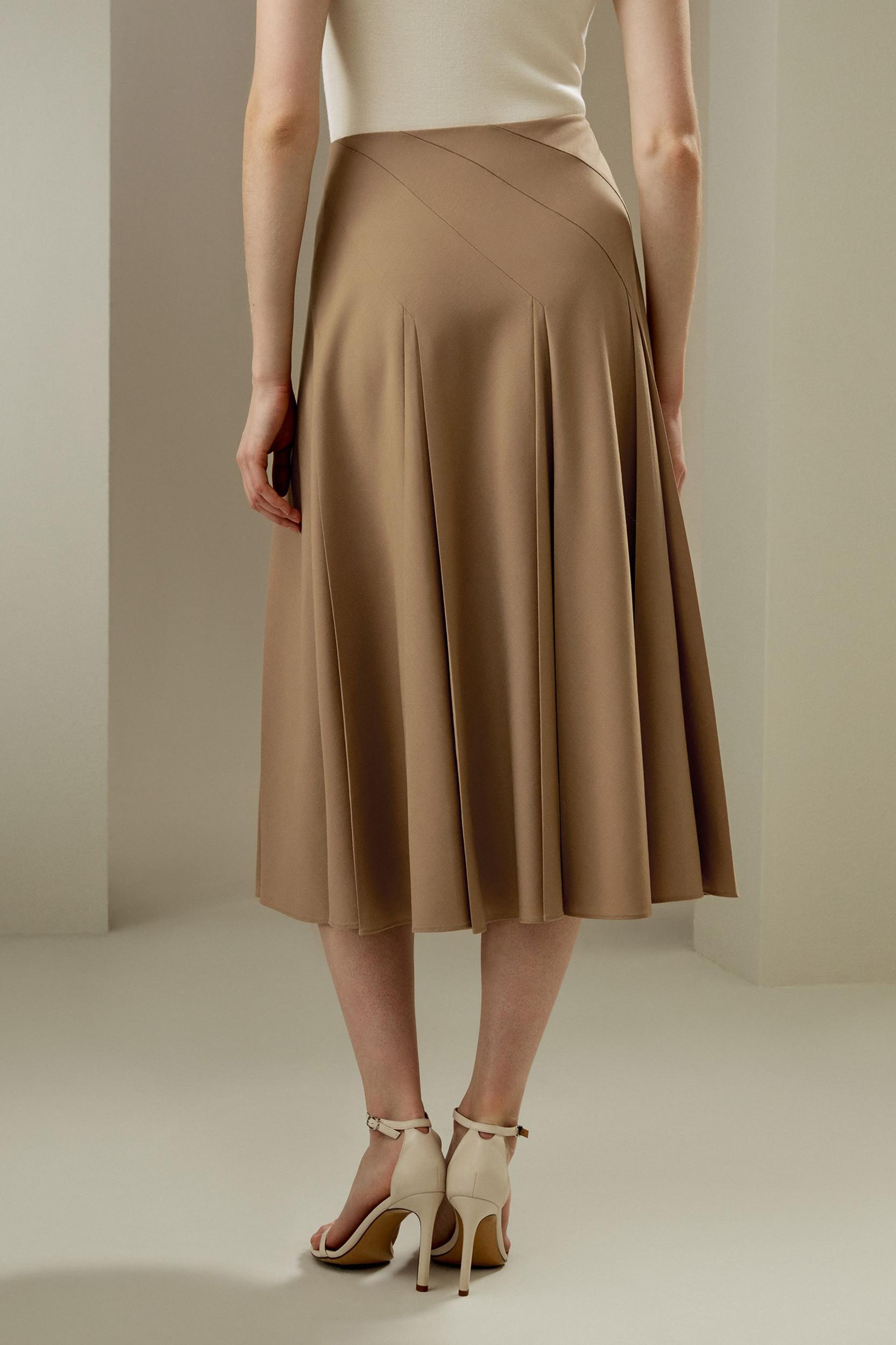 Pleated Merino Wool Midi Skirt Product Image