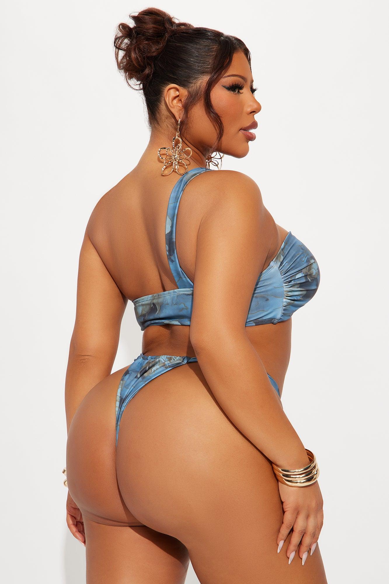 Mina Bandeau One Shoulder Chiffon Sarong 3 Piece Bikini Set - Blue/combo Product Image