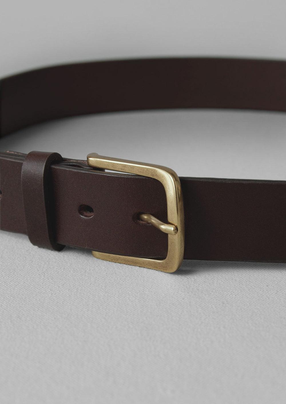 Brass Buckle Leather Belt | Dark Brown Product Image
