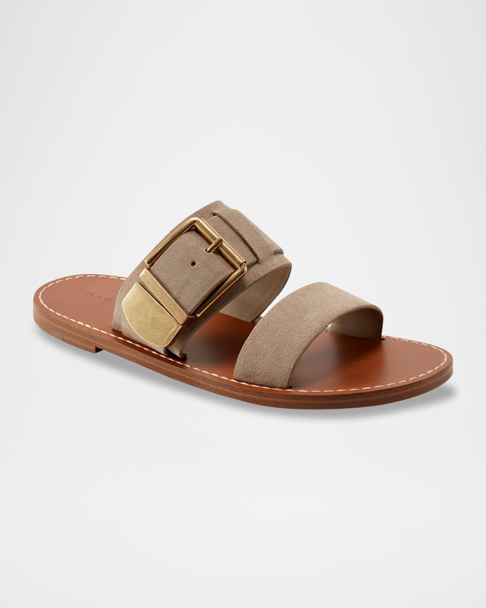 Hallyn Suede Buckle Dual-Band Slide Sandals Product Image