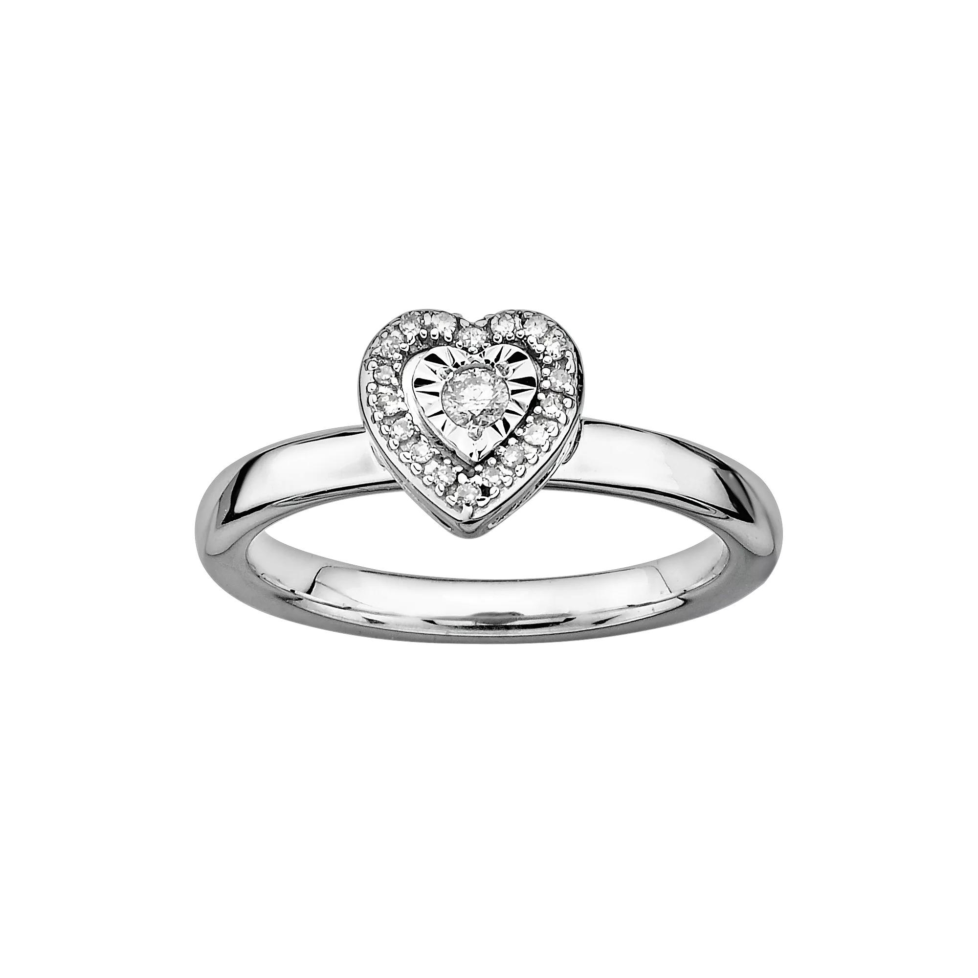 Stacks & Stones Sterling Silver 1/8-ct. T.W. Diamond Framed Heart Stack Ring, Womens Product Image