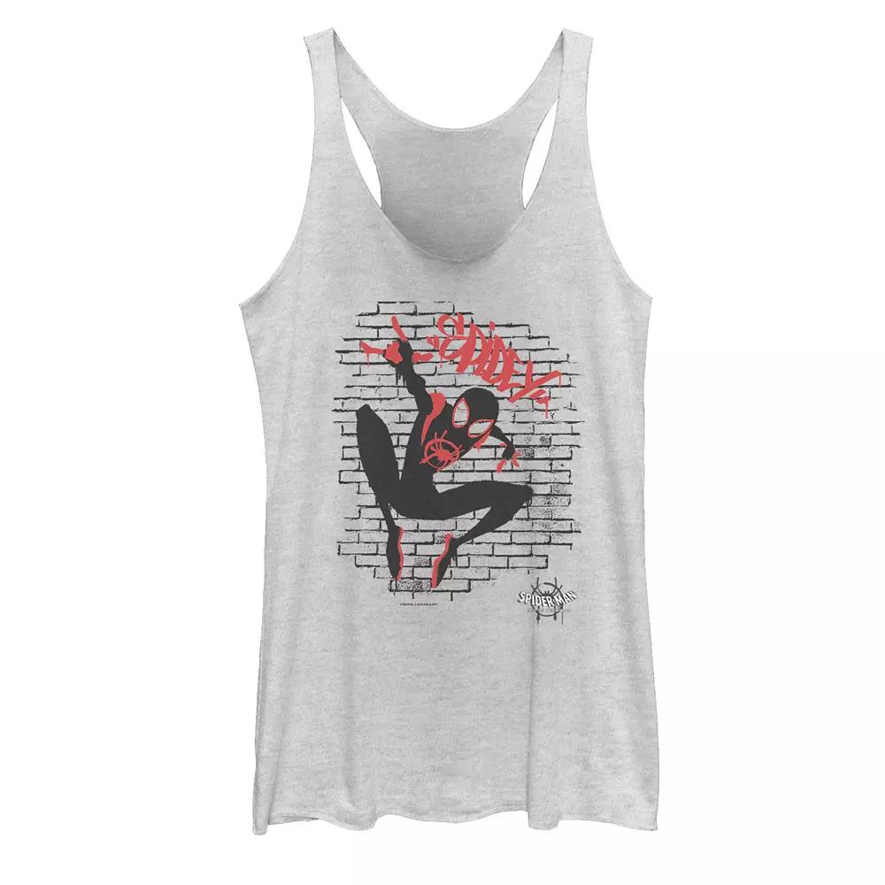 Juniors' Marvel Spider-Man Spiderverse Graffiti Graphic Tank Top, Girl's, Size: Small, White Grey Product Image