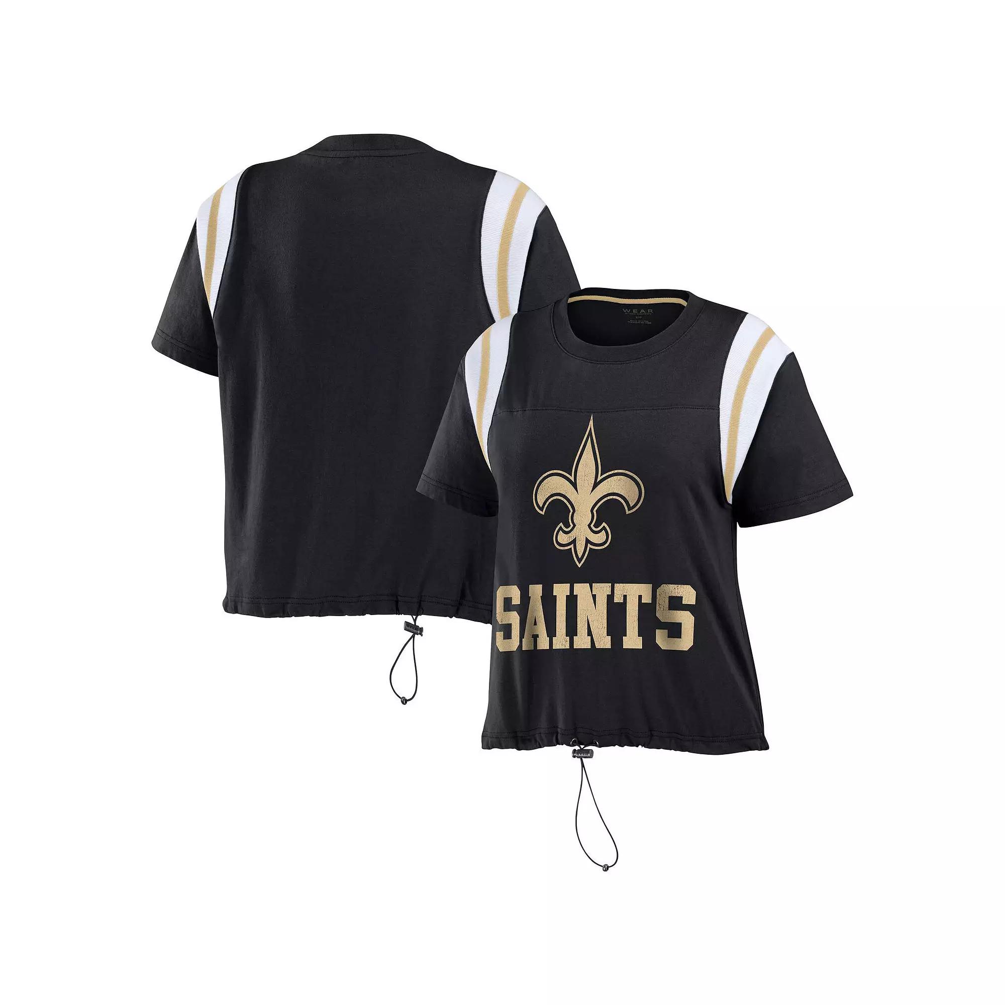 Women's WEAR by Erin Andrews Black New Orleans Saints Cinched Colorblock T-Shirt,  Product Image