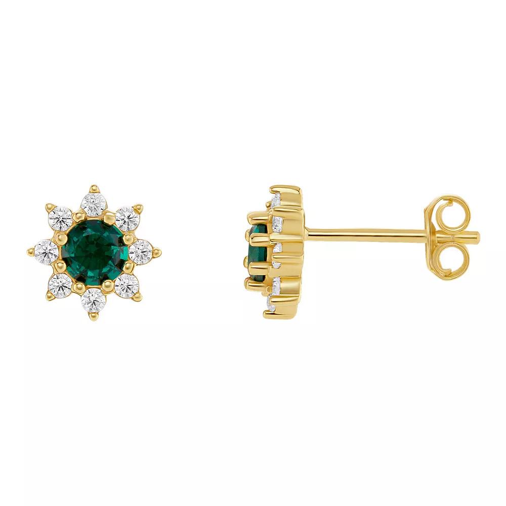 PRIMROSE Birthstone Cubic Zirconia Flower Stud Earrings, Women's, Gold Tone Aug Product Image