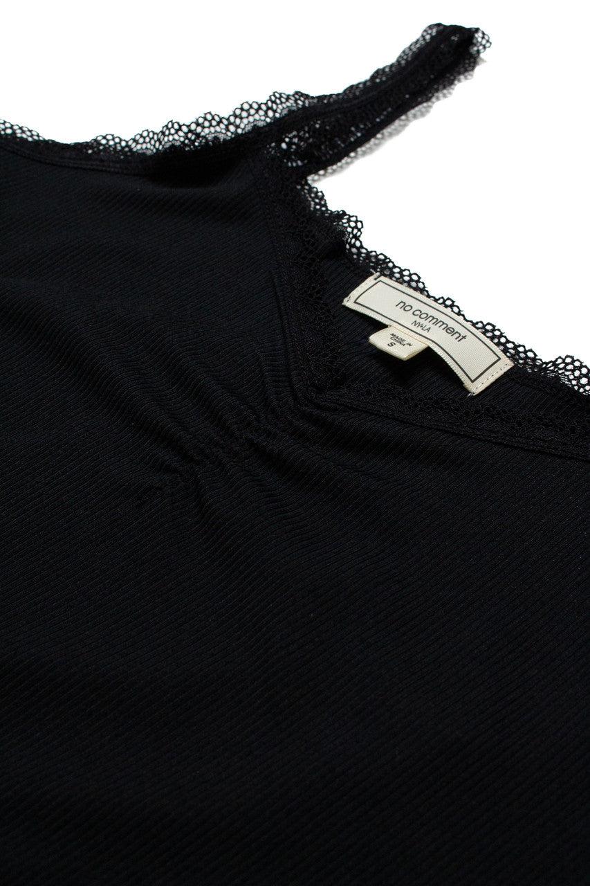 Black Ruched Lace Trim Cami Product Image