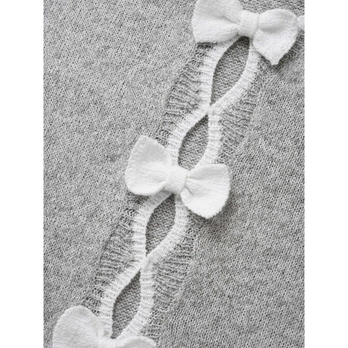 Plus Size Round Neck Bowknot Cut Out Pullover Silver Women Timeless Long Sleeve Round Neck Elegant Pullovers BloomChic 28/5X Product Image