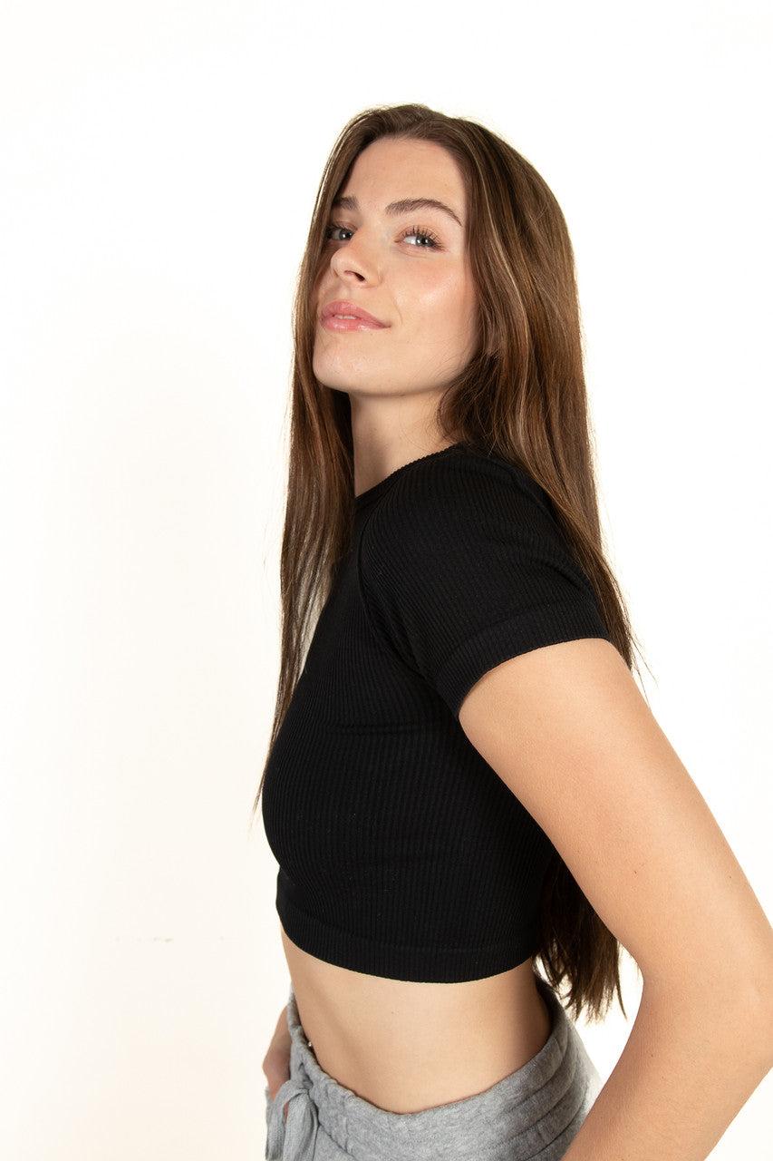 Black Seamless Crop Shirt Product Image