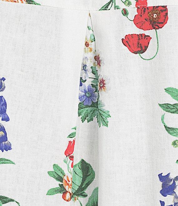 Ali Miles All-Over Floral Multi Print Linen Blend Point Collar Elbow Sleeve Button Front Tunic Product Image