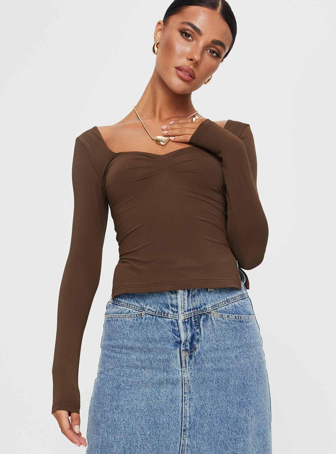 Rehna Long Sleeve Top Brown Product Image