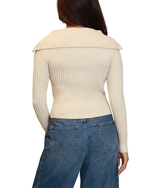 Stevie by Steve Madden Ribbed Cable Knit Open Collar Long Sleeve Zip Front Cardigan Product Image