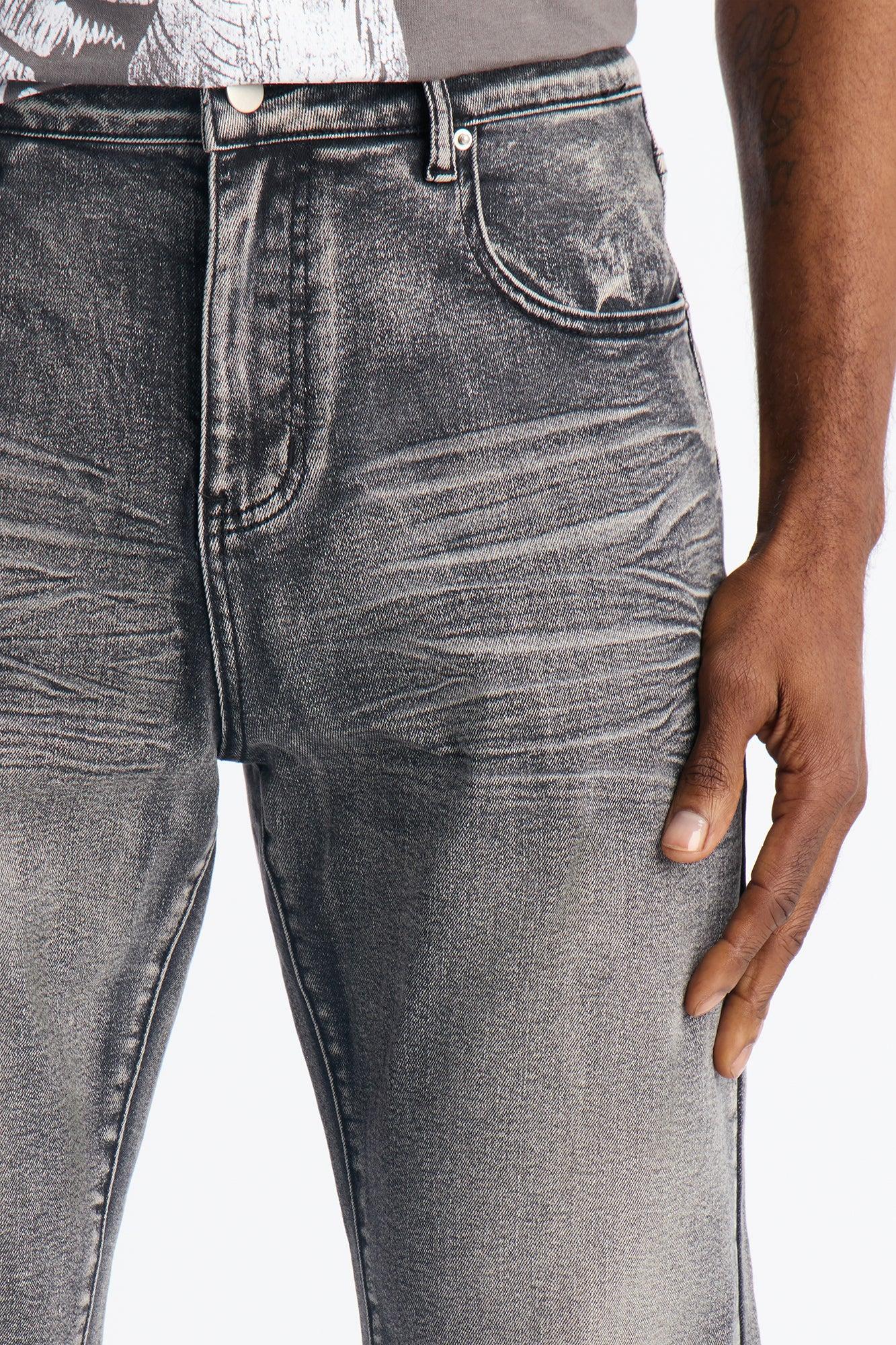 Stacked Slim Flare Raw Chaos Jeans - Black Wash Male Product Image
