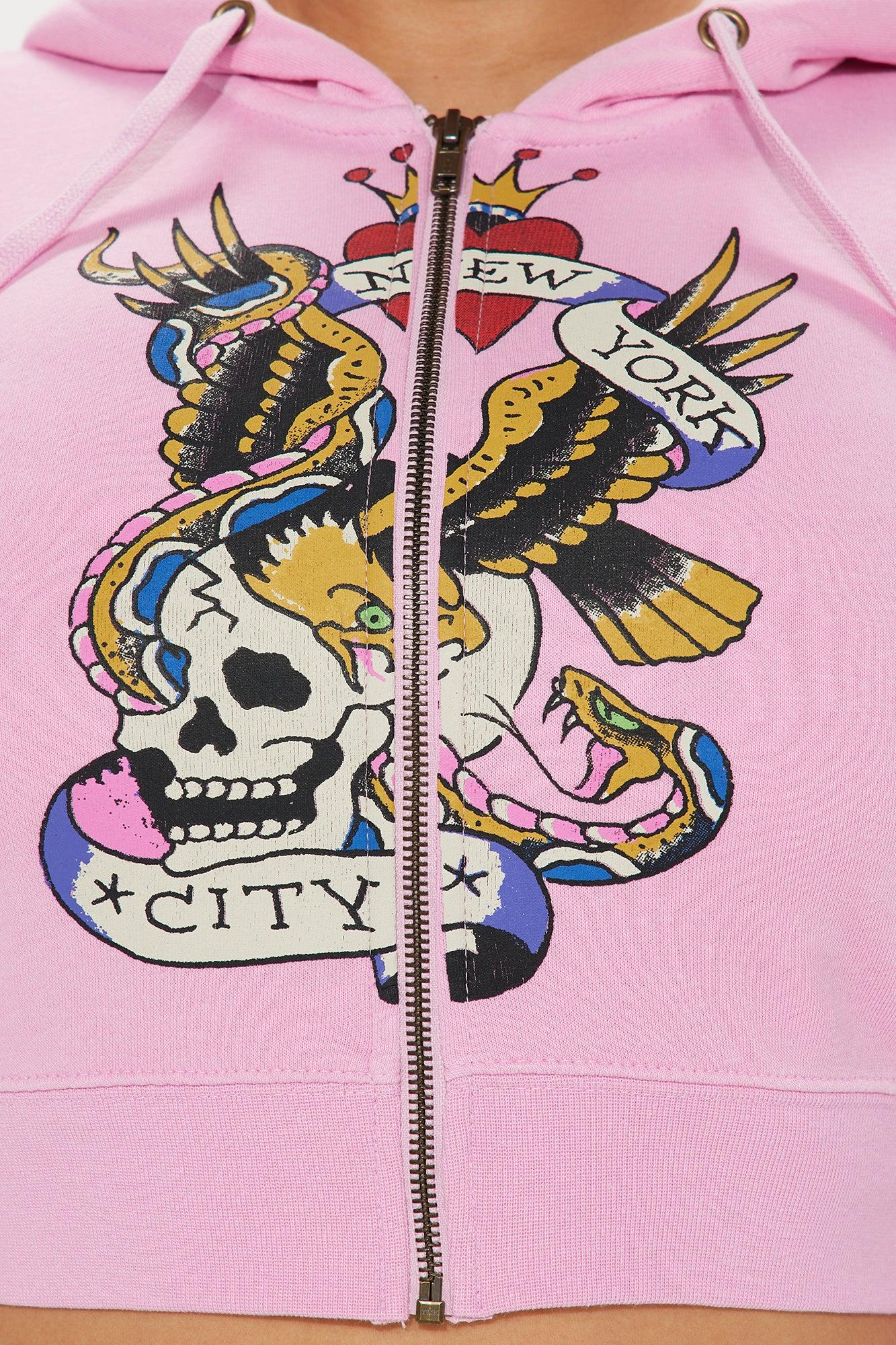 Ed Hardy New York Eagle Zip Front Hoodie - Pink Product Image