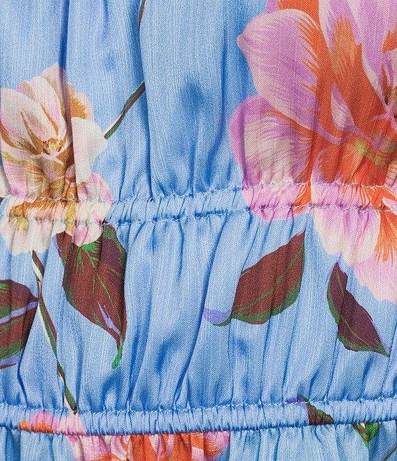 GB Woven Blue Floral Print Coordinating Satin Tank Product Image