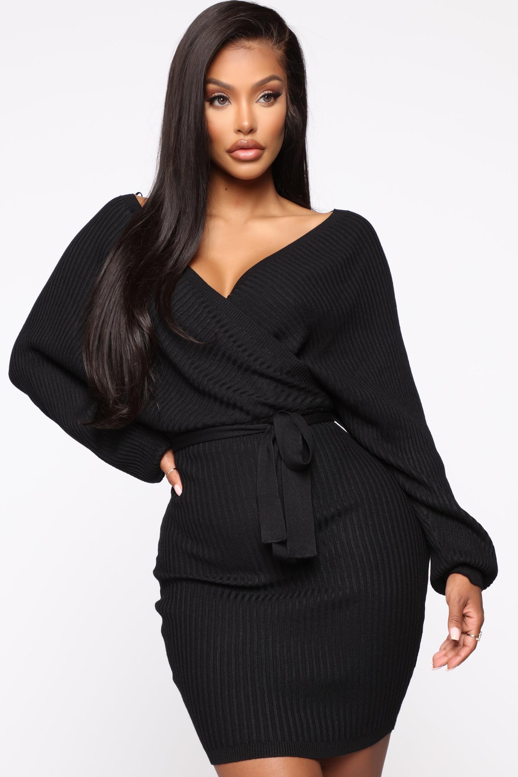 Just Between Us Sweater Dress - Black Female Product Image