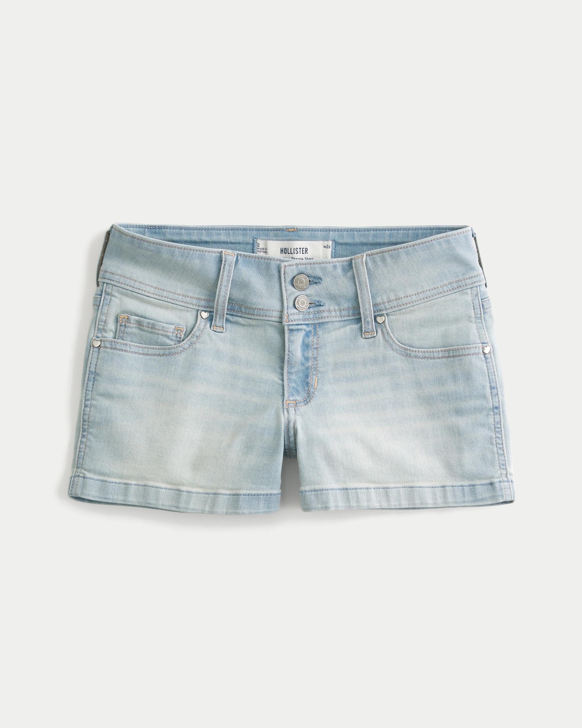 Low-Rise Light Wash Denim Shortie Shorts Product Image