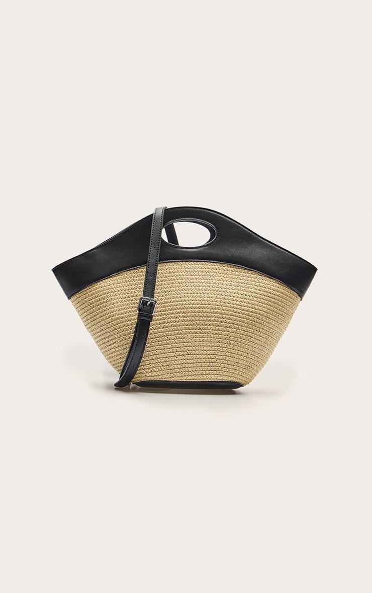 Natural Raffia Weave Contrast Handle Curved Hand Bag Product Image