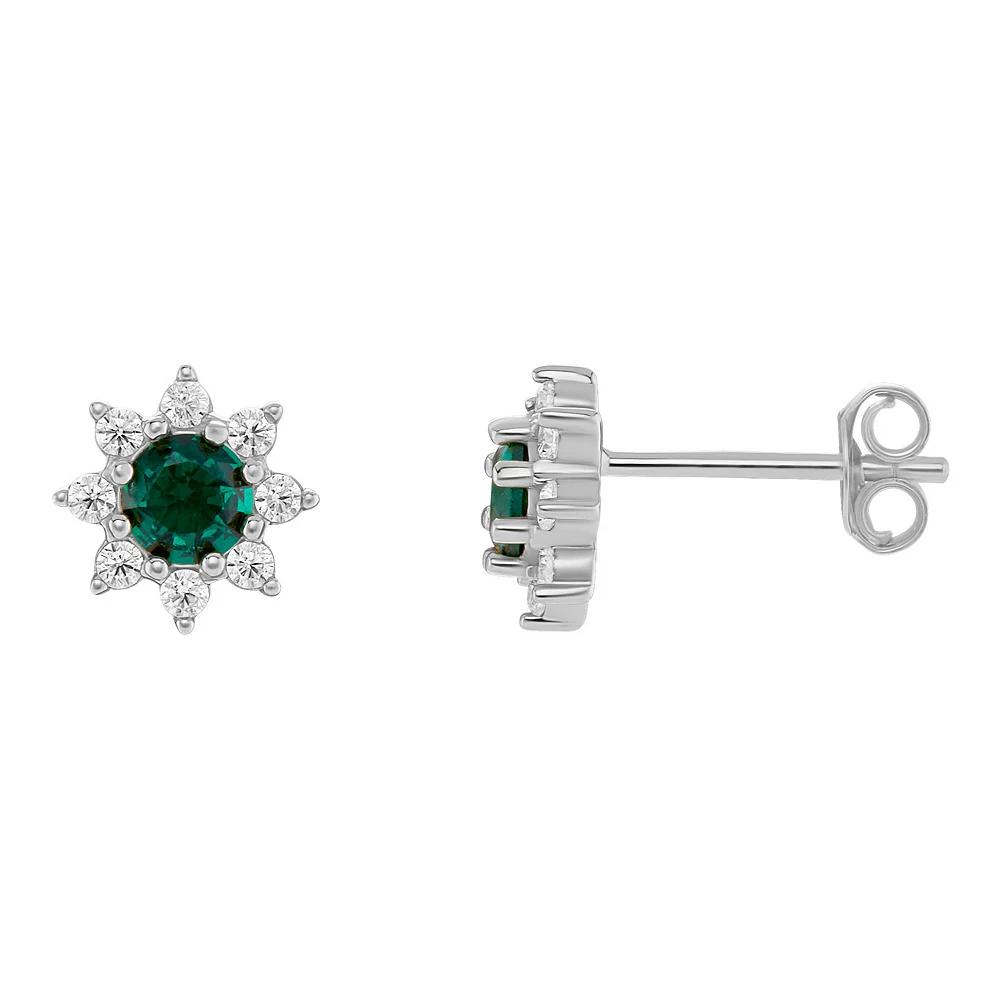 PRIMROSE Birthstone Cubic Zirconia Flower Stud Earrings, Women's, Silver Tone May Product Image