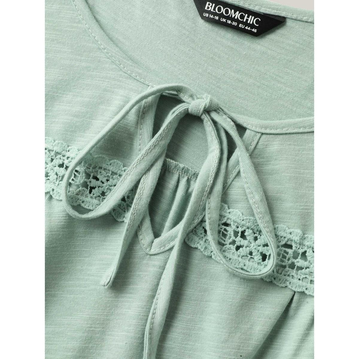 Plus Size Bamboo Cotton Stretchy Pleated Tank Top Women Greenbean Timeless Woven ribbon&lace trim Flat collar with V-notch Elegant Tank Tops Camis BloomChic 14-16/1X Product Image