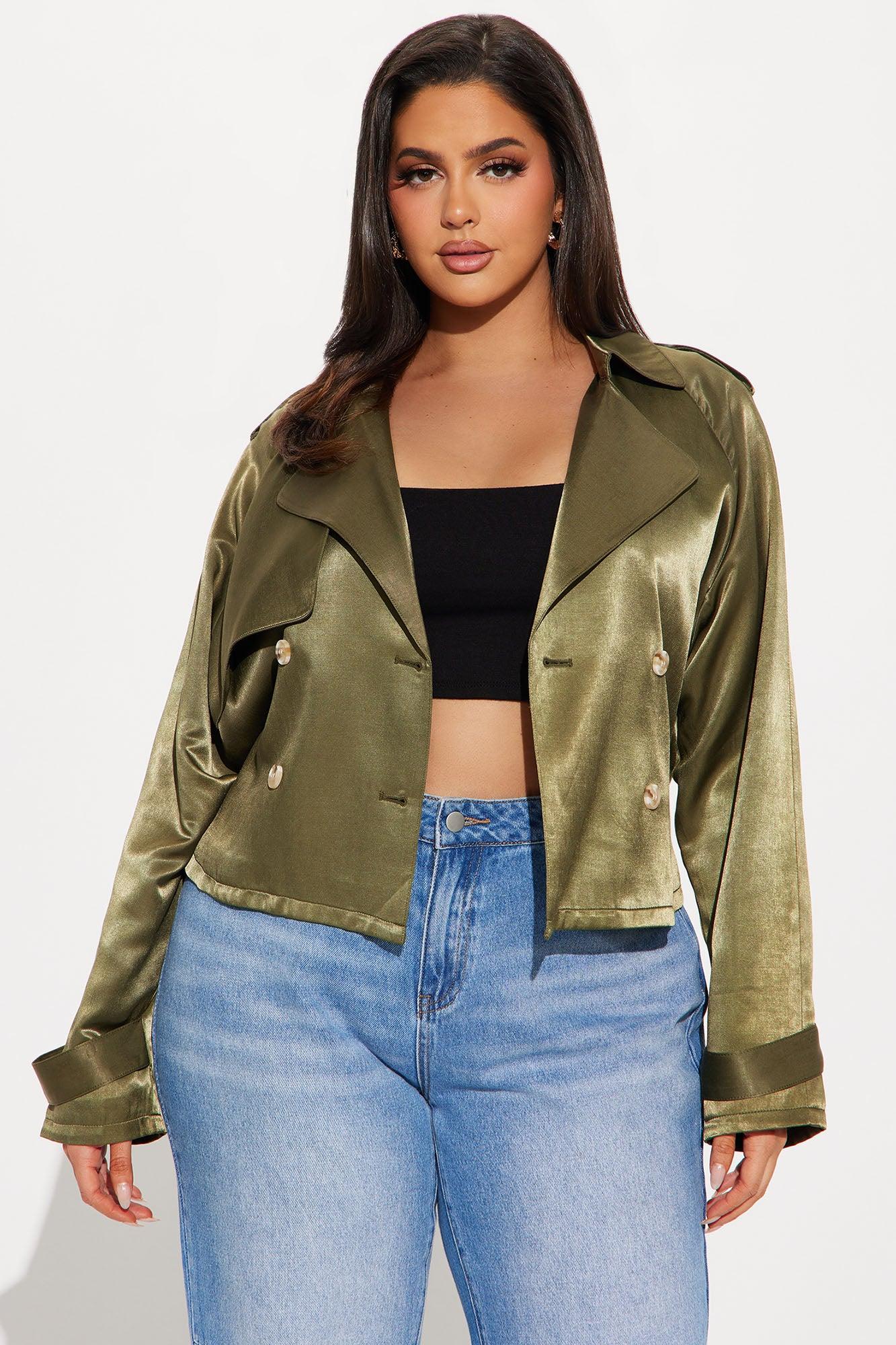 Jayla Satin Cropped Trench - Olive Product Image