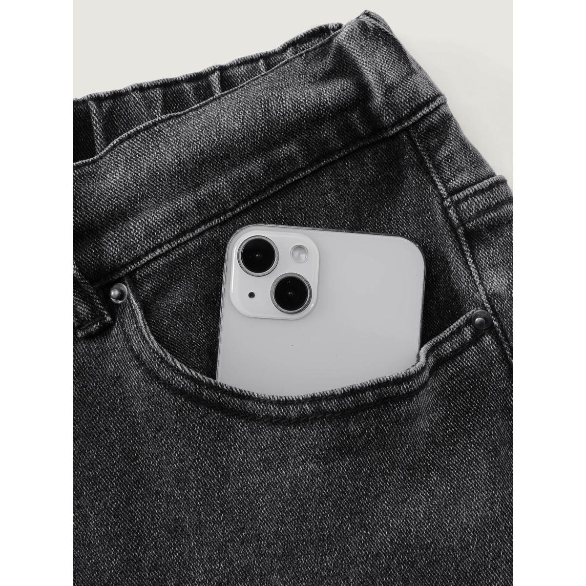 Plus Size Vintage Wash Stretchy Waistband Wide-Leg Jeans Women Acidwashblack Leisure Non Medium stretch Slanted pocket Jeans BloomChic 10/M Product Image