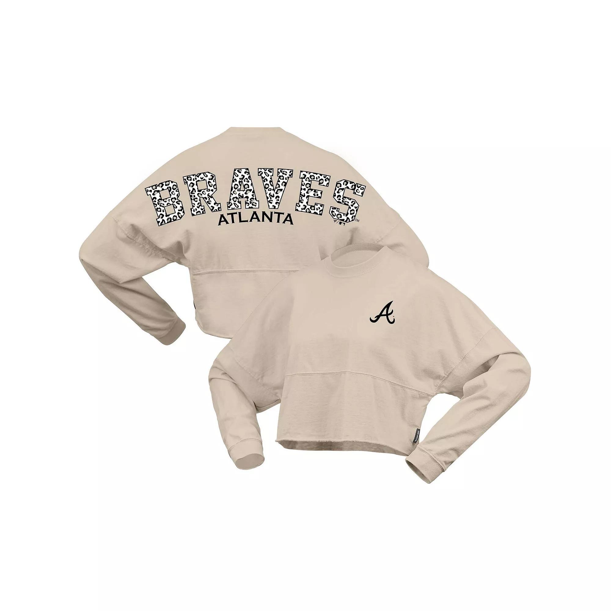 Women's Fanatics Branded Cream Atlanta Braves Long Sleeve Cropped Jersey T-Shirt, Size: 2XL, Beige Product Image