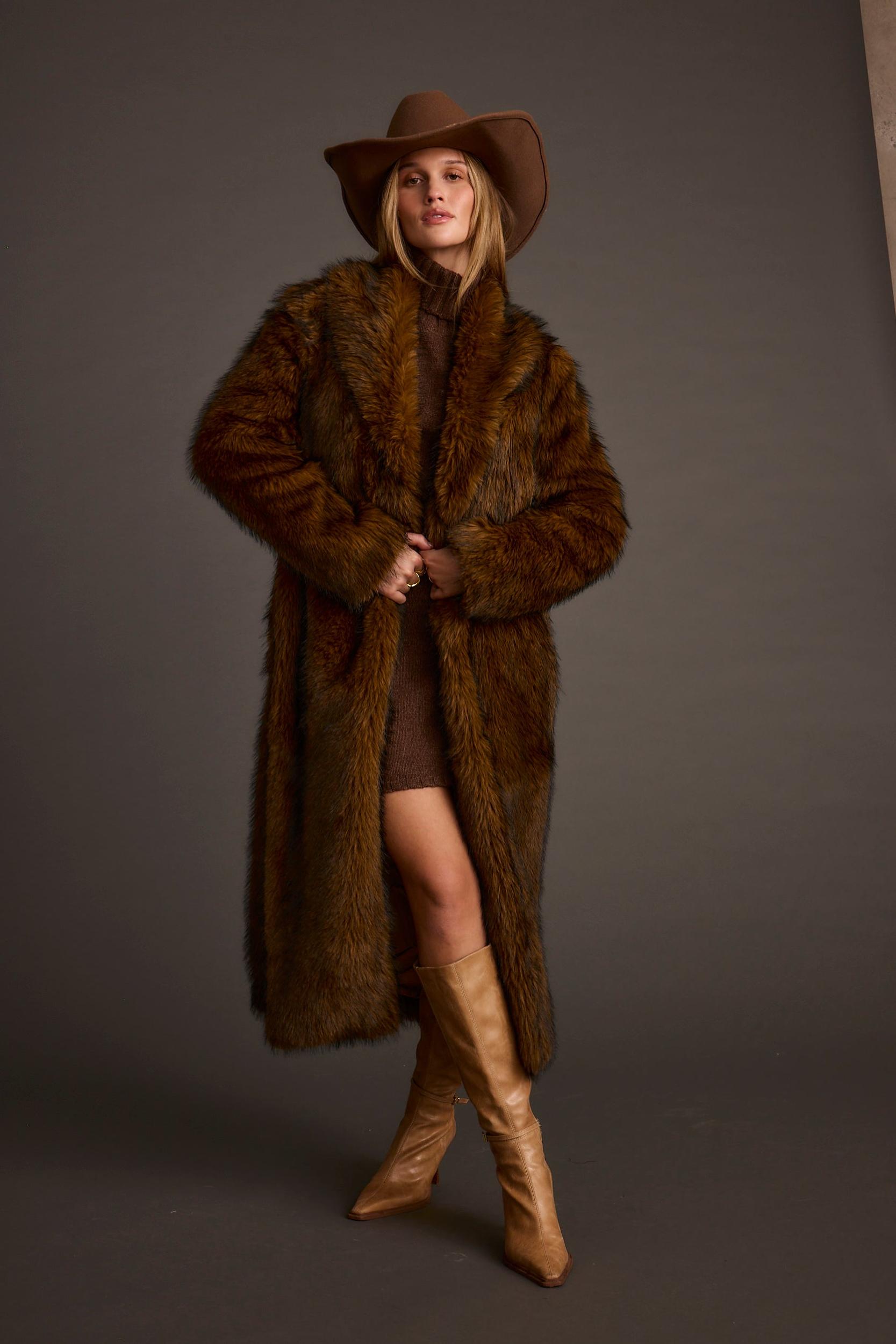 Manhattan Brown Faux Fur Coat Product Image