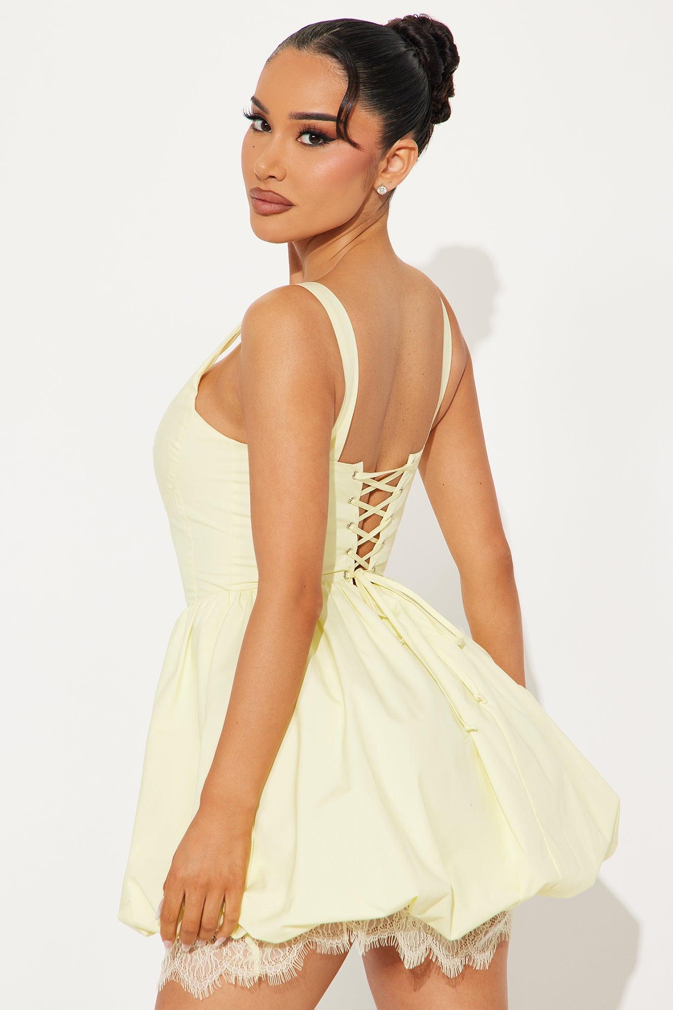 Caroline Corset Bubble Mini Dress - Yellow Product Image