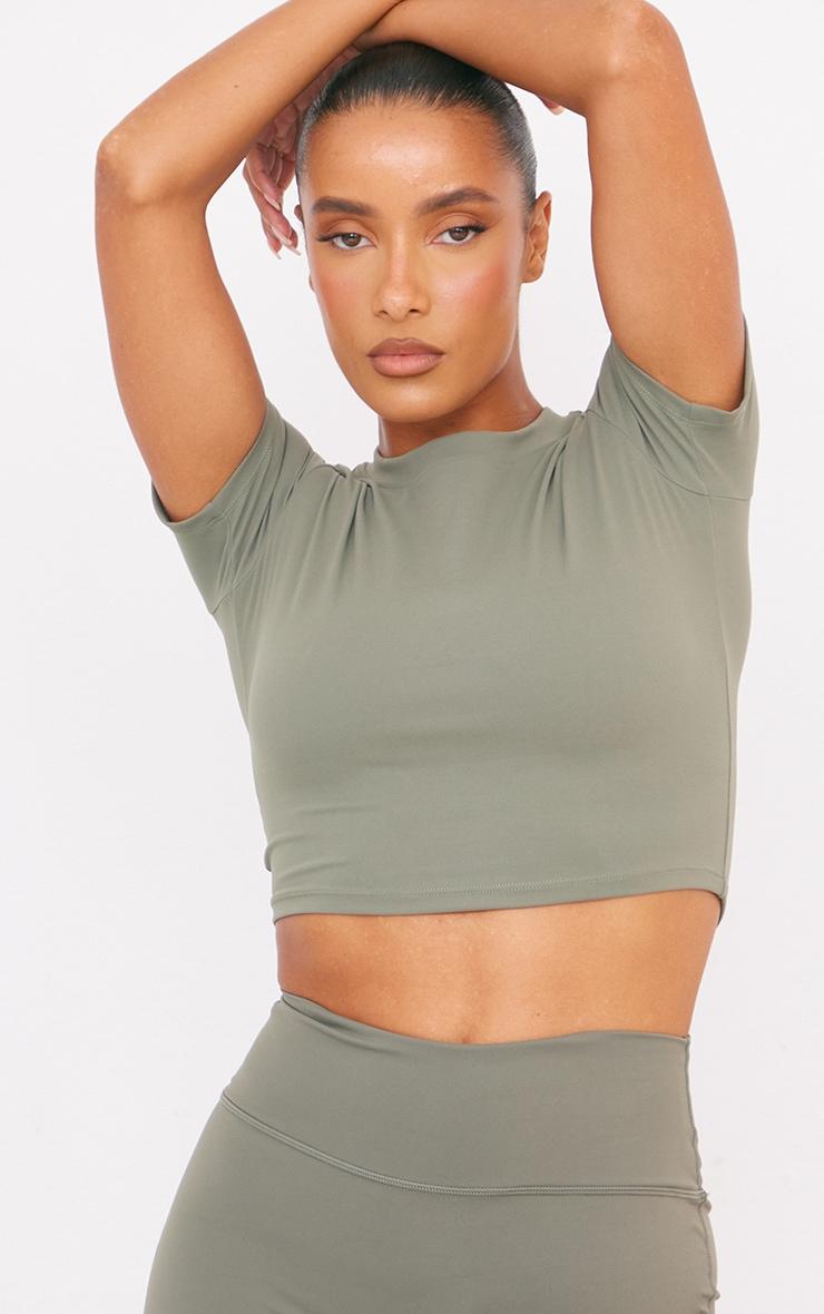 Olive Sculpt Short Sleeve Crop Gym Top Product Image