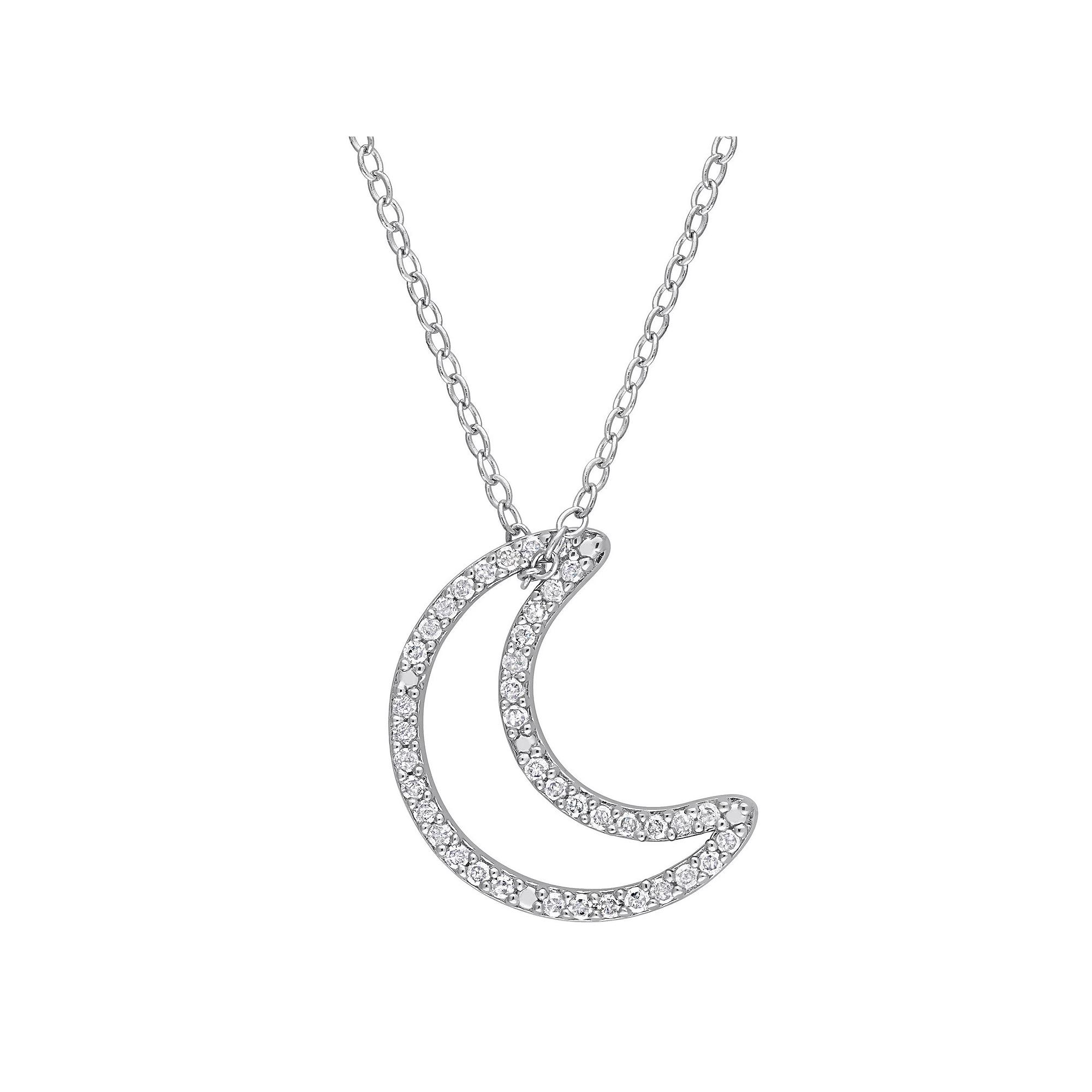 Stella Grace Sterling Silver 1/5 Carat T.W. Diamond Moon Pendant Necklace, Women's, Size: 18" Product Image