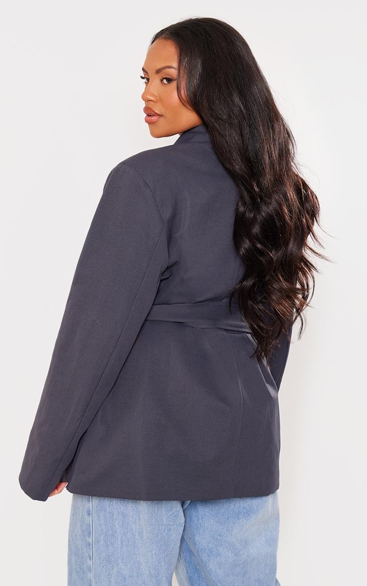 Plus Charcoal Wide Belted Waist Blazer Product Image