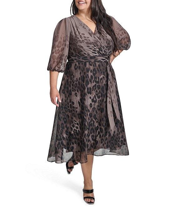 DKNY by Donna Karan Plus Size Leopard Print Midi Product Image