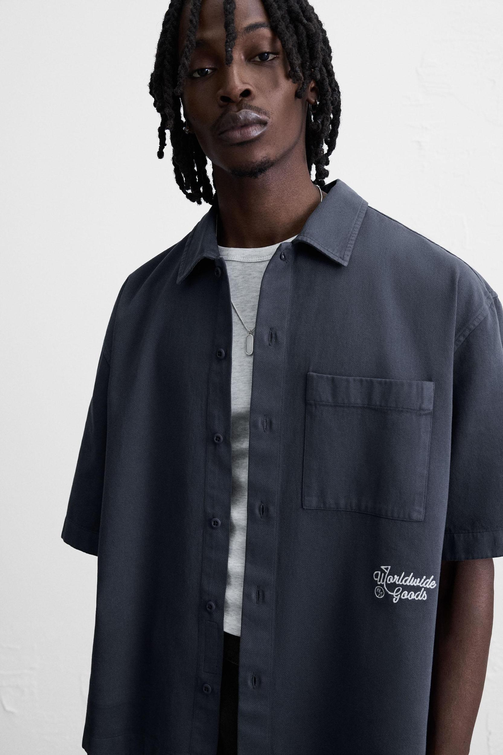 EMBROIDERED TEXTURED OVERSHIRT Product Image