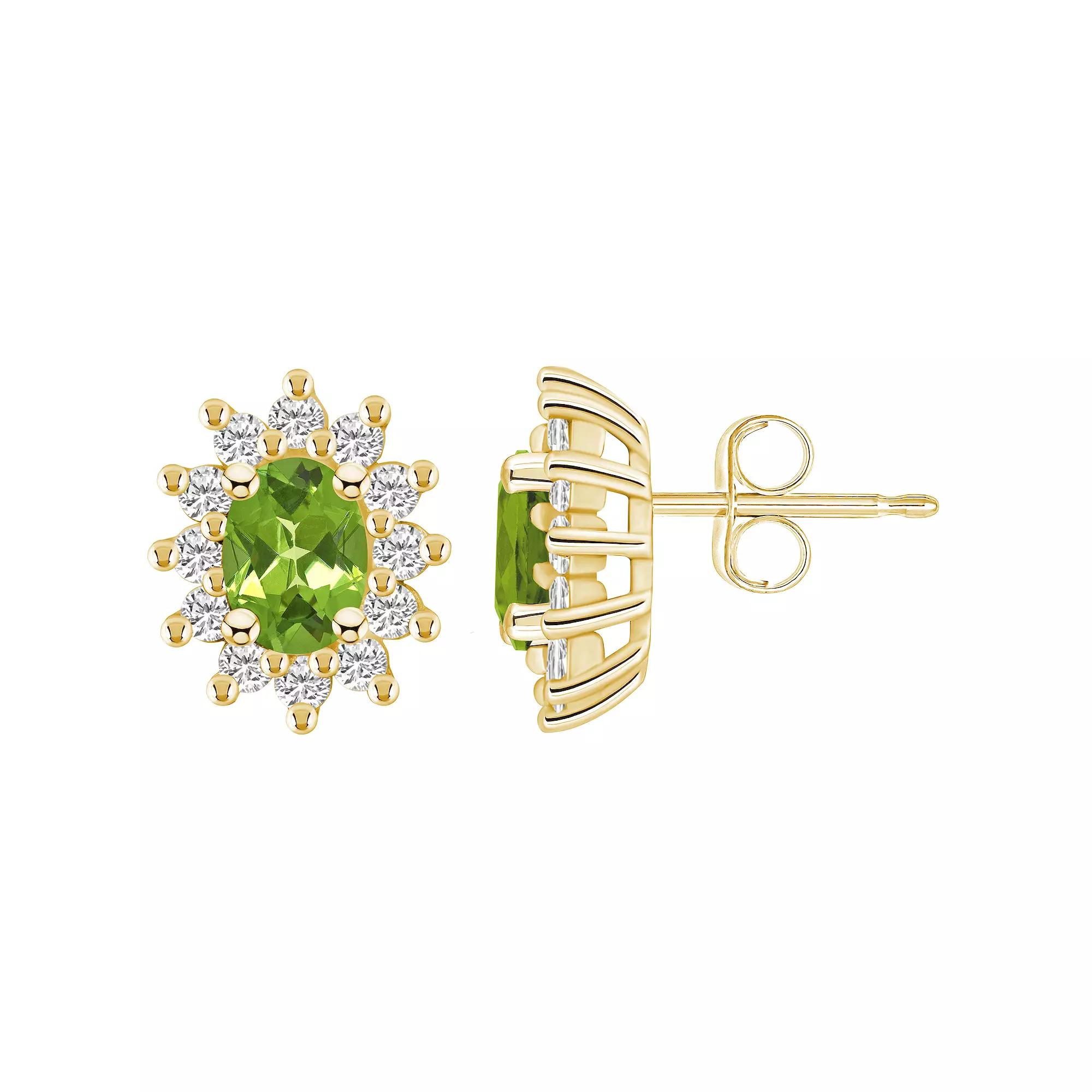 Alyson Layne 14k Gold Oval Peridot 3/4 Carat T.W. Diamond Halo Stud Earrings, Women's Product Image