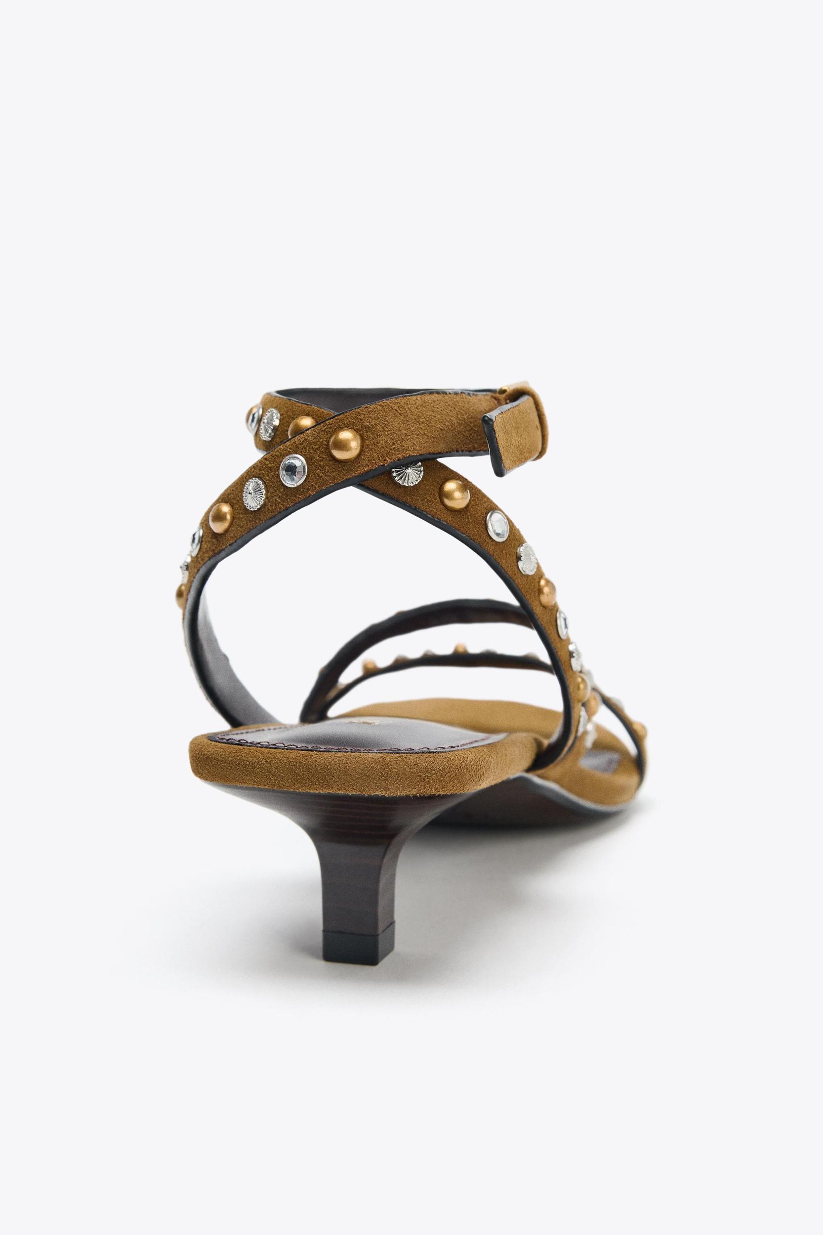 SPLIT LEATHER STUDDED KITTEN SANDAL Product Image