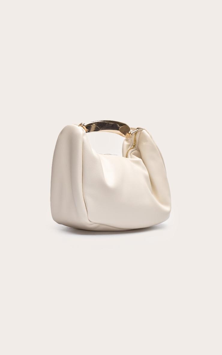 Cream PU Gold Abstract Handle Hand Bag Product Image