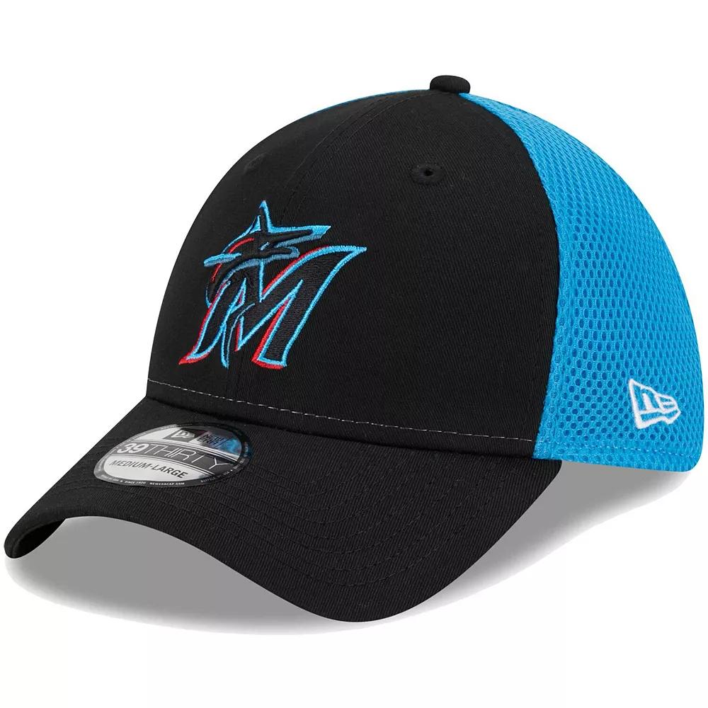 Men's New Era Black Miami Marlins Team Neo 39THIRTY Flex Hat, Size: Large/XL Product Image