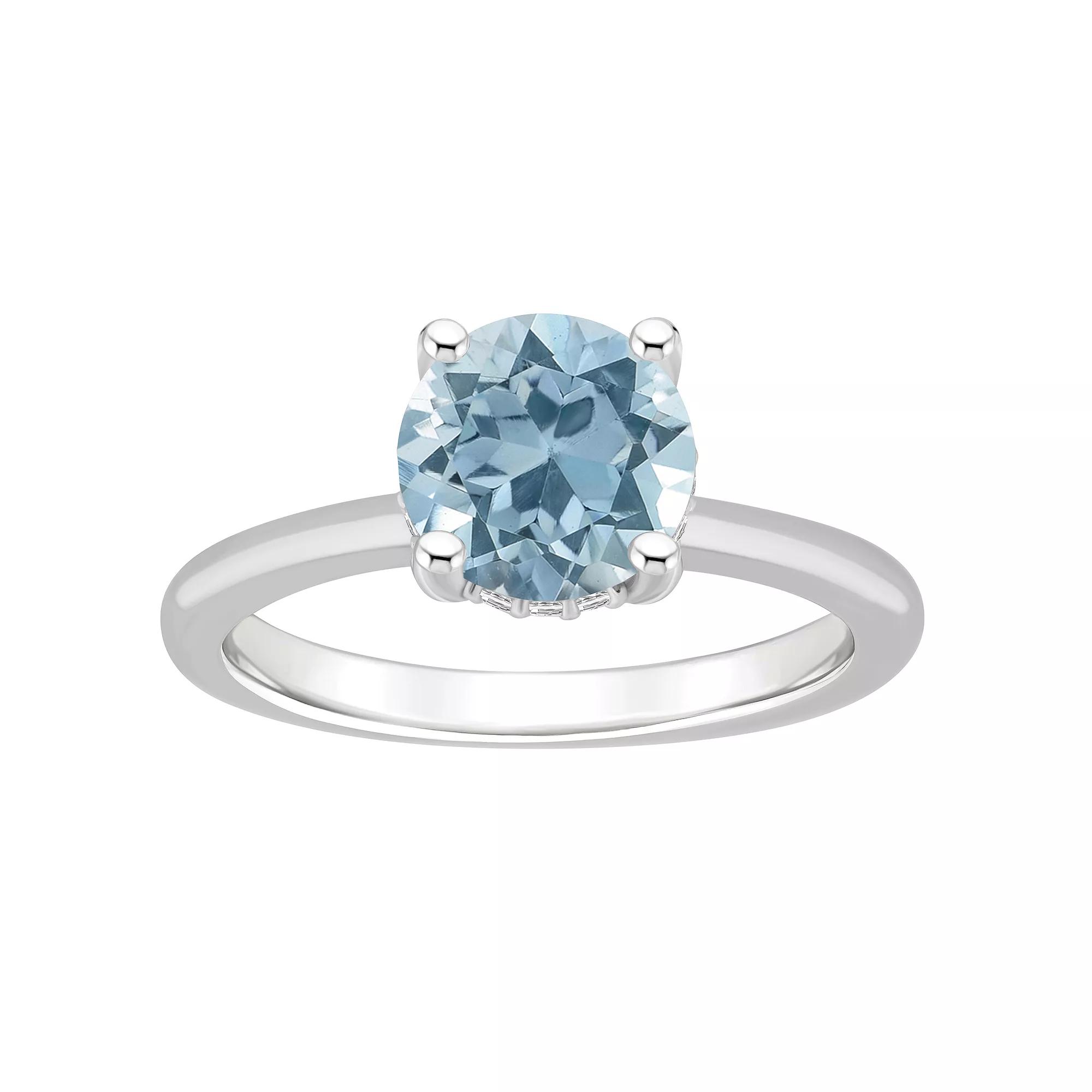 Alyson Layne Sterling Silver 8 mm Round Gemstone & Diamond Accent Ring, Women's, Size: 9, Blue Topaz Product Image