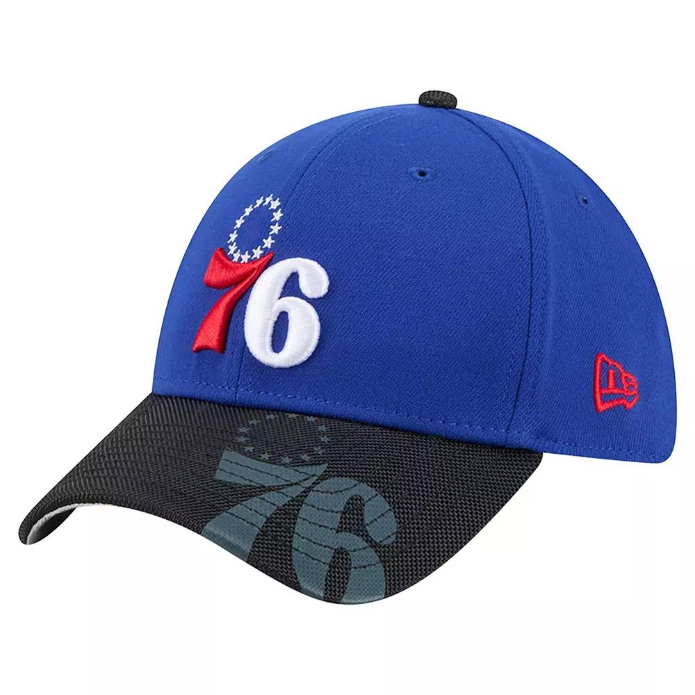 Men's New Era Royal/Black Philadelphia 76ers Sport Night Visor Hit 39THIRTY Flex Hat,  Product Image